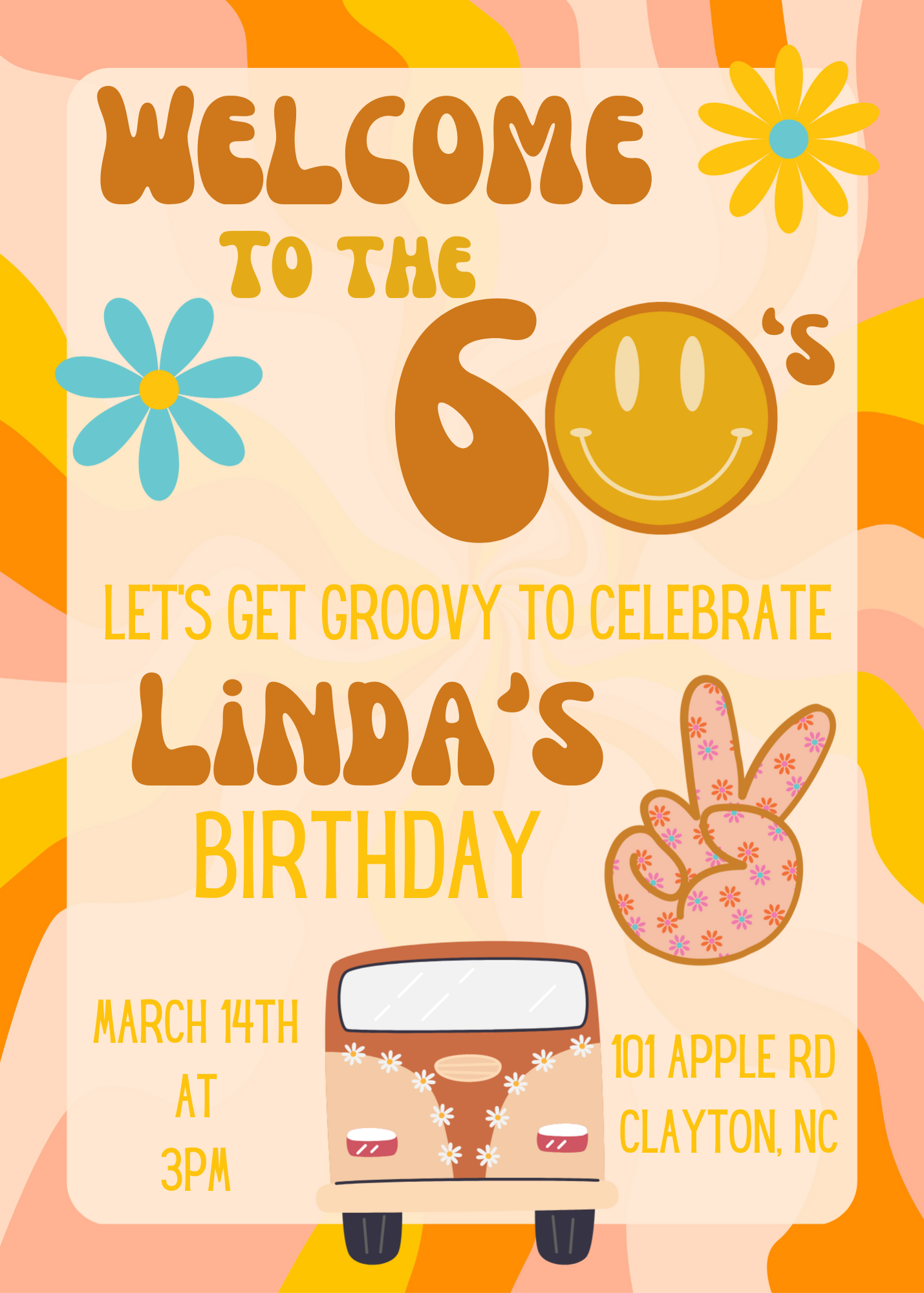 Groovy 60th birthday invitation/ 60s birthday celebration/ Hippie Birthday Party/Groovy Birthday celebration/ 60th birthday/ Flower power