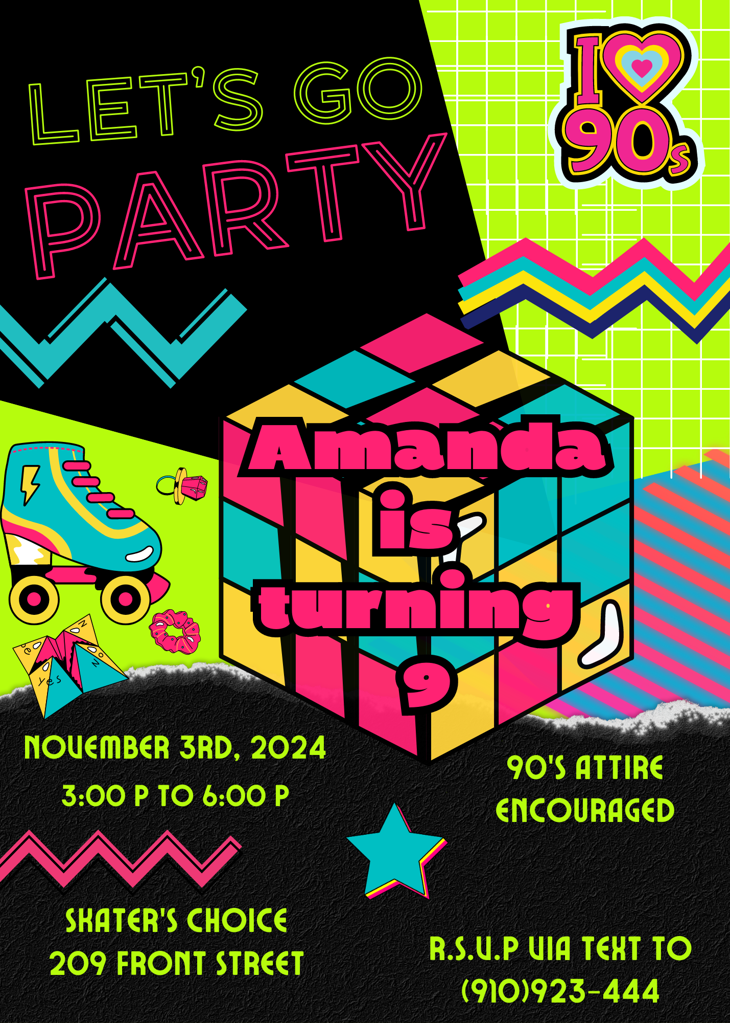 Totally Rad 90s Birthday Invitation Template – Get the Party Buzzing with Neon Fun & Vintage Vibes!