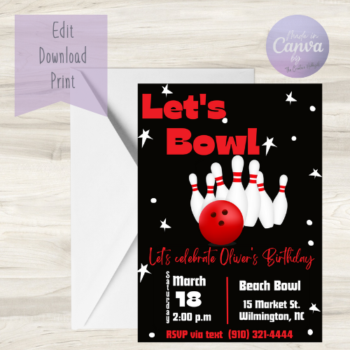 Bowling Birthday Party Invitation/ Boy Birthday party theme/ Boy Birthday Party Invitation/ Bowling Birthday/ Bowling Birthday Invitation