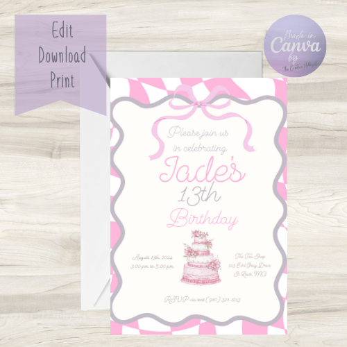 Chic & Flirty Pink Coquette Birthday Invitation Template – Perfect for a Stylish Soiree