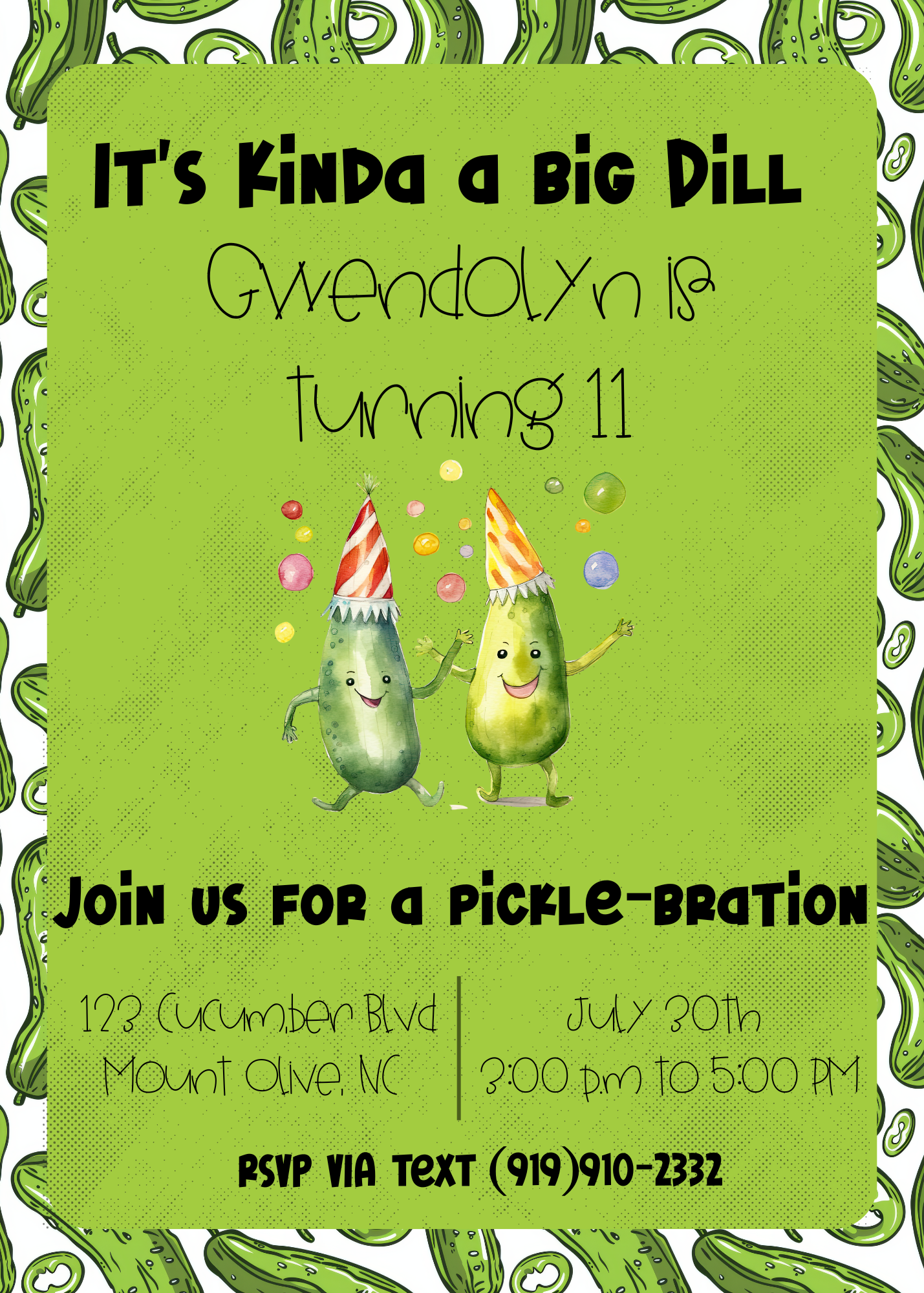 Dill-icious Pickle-Themed Birthday Invitation Template – Customize & Print Instantly!