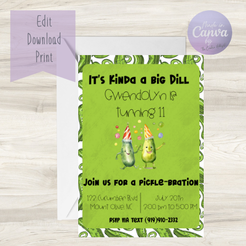 Dill-icious Pickle-Themed Birthday Invitation Template – Customize & Print Instantly!